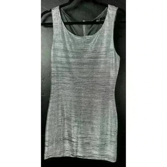XXI Womens Size Medium Sheath Mini Dress Silver Metallic Ribbed Zipper Back - Picture 1 of 5